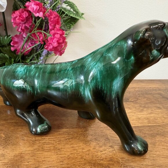 Blue Mountain Pottery Cougar Figurine Green Drip Glaze Canadian Vintage Ceramic - Picture 6 of 7